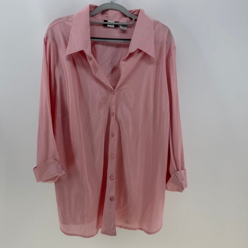 Studio 1940 Button Down Shirt Women 26/28 Pink 3/4 Sleeve Pastel Business Office
